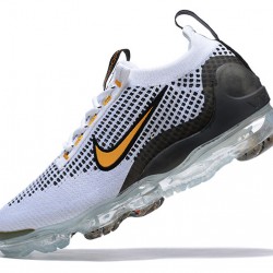 Women/Men Nike Air VaporMax 2021 Flyknit White Yellow and Black Shoes