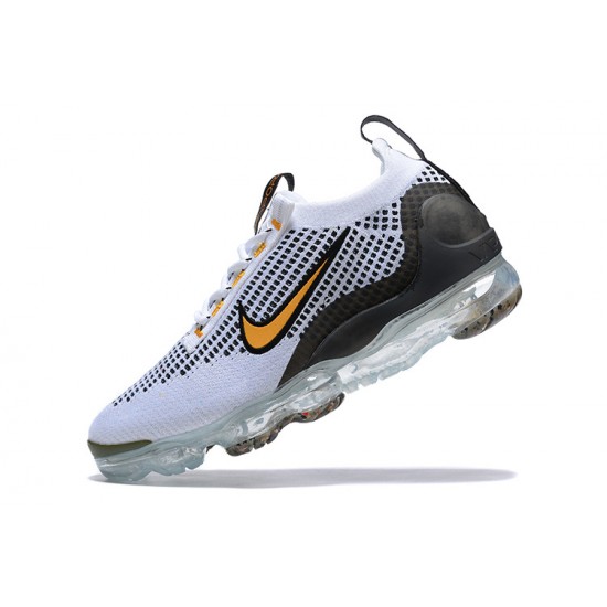 Women/Men Nike Air VaporMax 2021 Flyknit White Yellow and Black Shoes