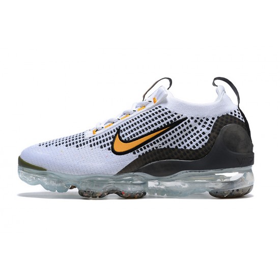 Women/Men Nike Air VaporMax 2021 Flyknit White Yellow and Black Shoes