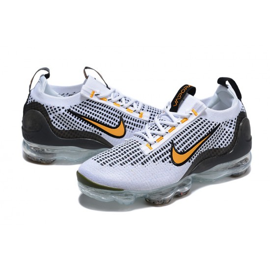 Women/Men Nike Air VaporMax 2021 Flyknit White Yellow and Black Shoes