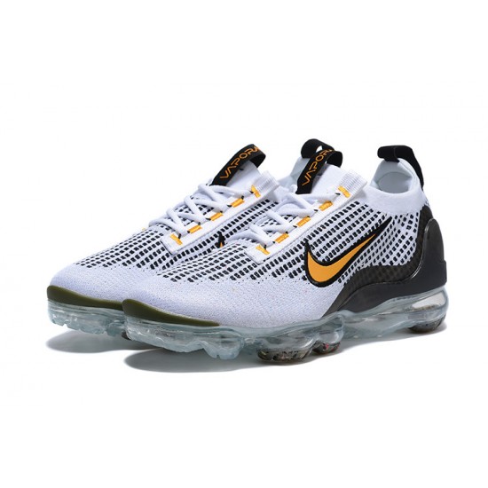 Women/Men Nike Air VaporMax 2021 Flyknit White Yellow and Black Shoes